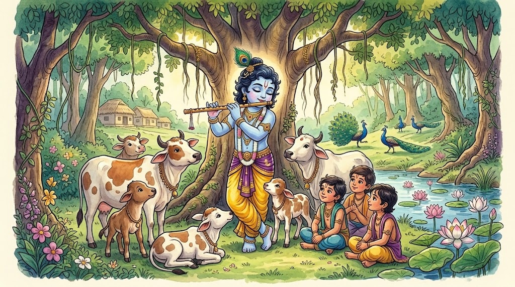 Krishna plays flute