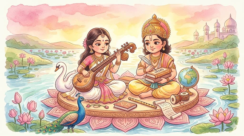 Brahma emerges from the lotus