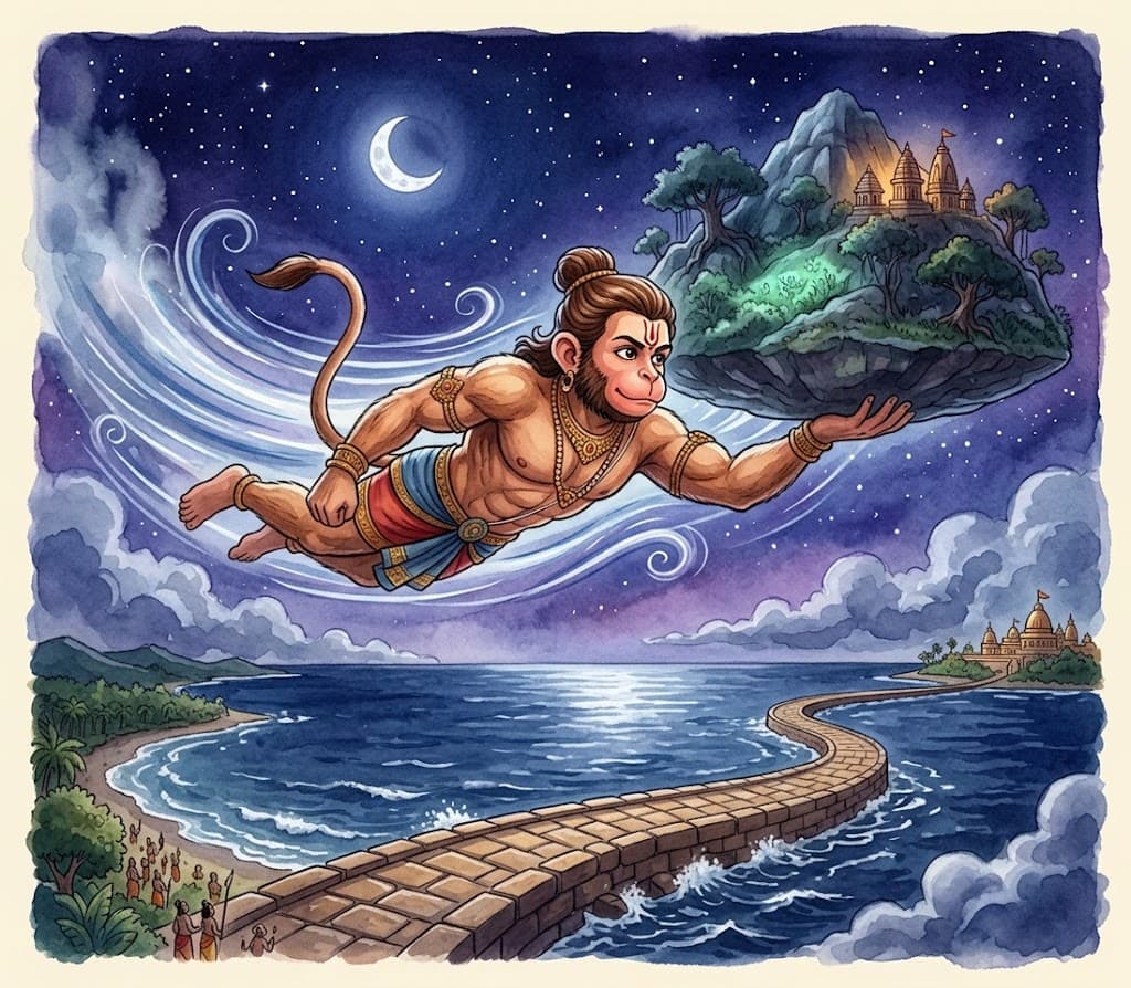 Hanuman carries the mountain