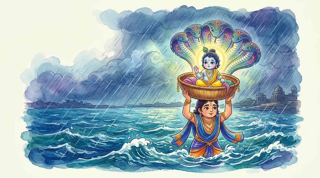 Vasudeva crosses the Yamuna