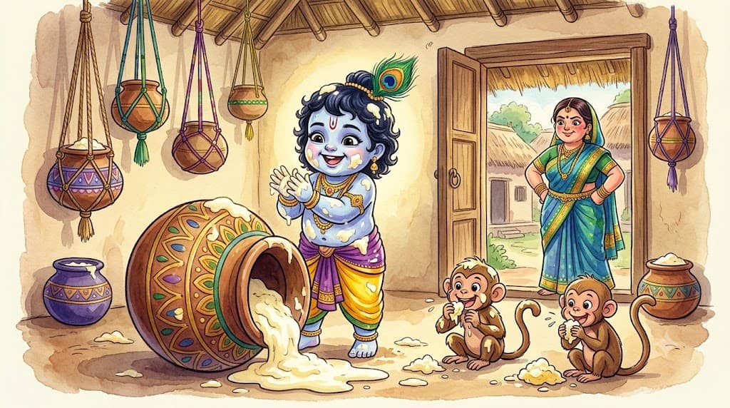 Baby Krishna steals butter