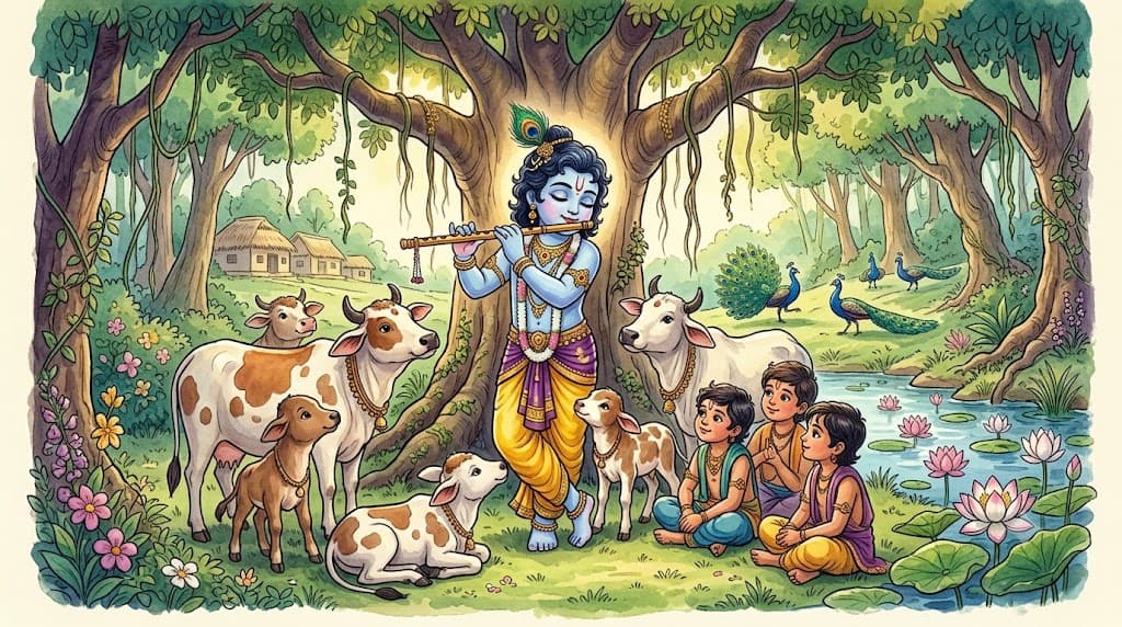 Krishna plays flute