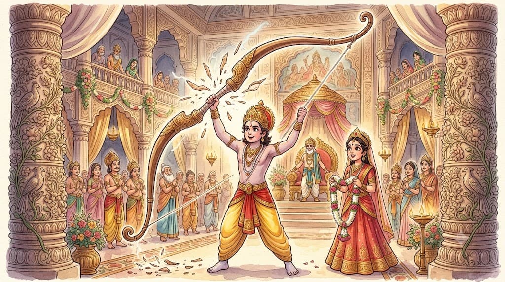 Rama breaks the Shiva Dhanush